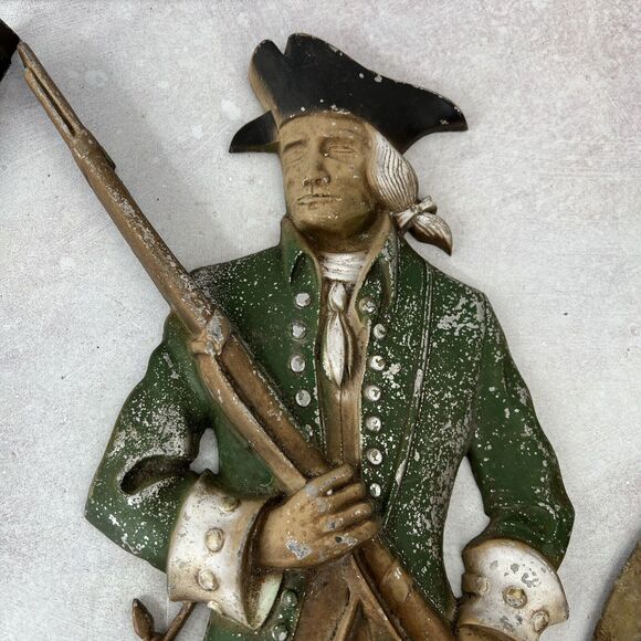 3 Vintage Sexton Cast Metal‎ Continental Army Minuteman Soldiers & BugleWall Art - Picture 8 of 16